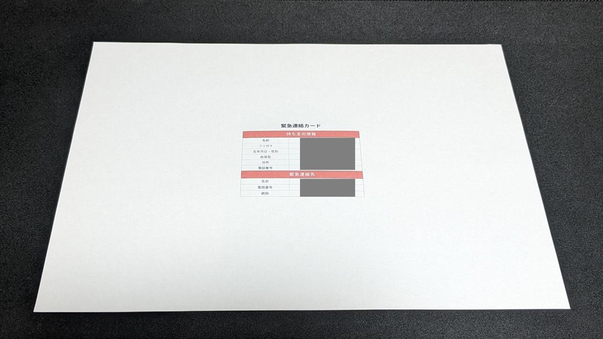 エマージェンシーカードを100均アイテムで自作してみる